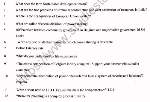 CBSE Class 10 Social Science Worksheet Set B Solved